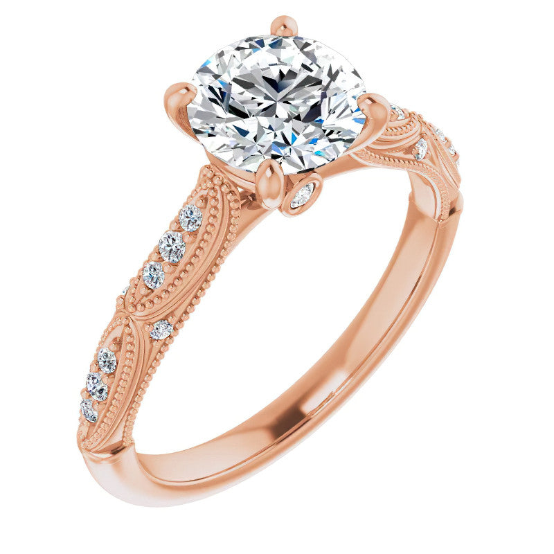 Round Scalloped Moissanite Engagement Ring With Milgrain