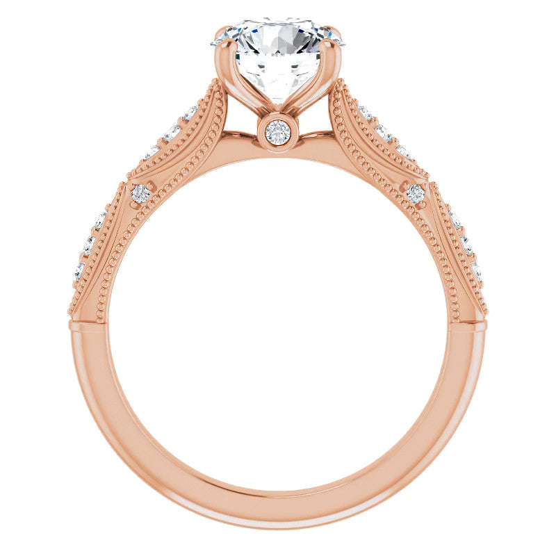 Round Scalloped Moissanite Engagement Ring With Milgrain