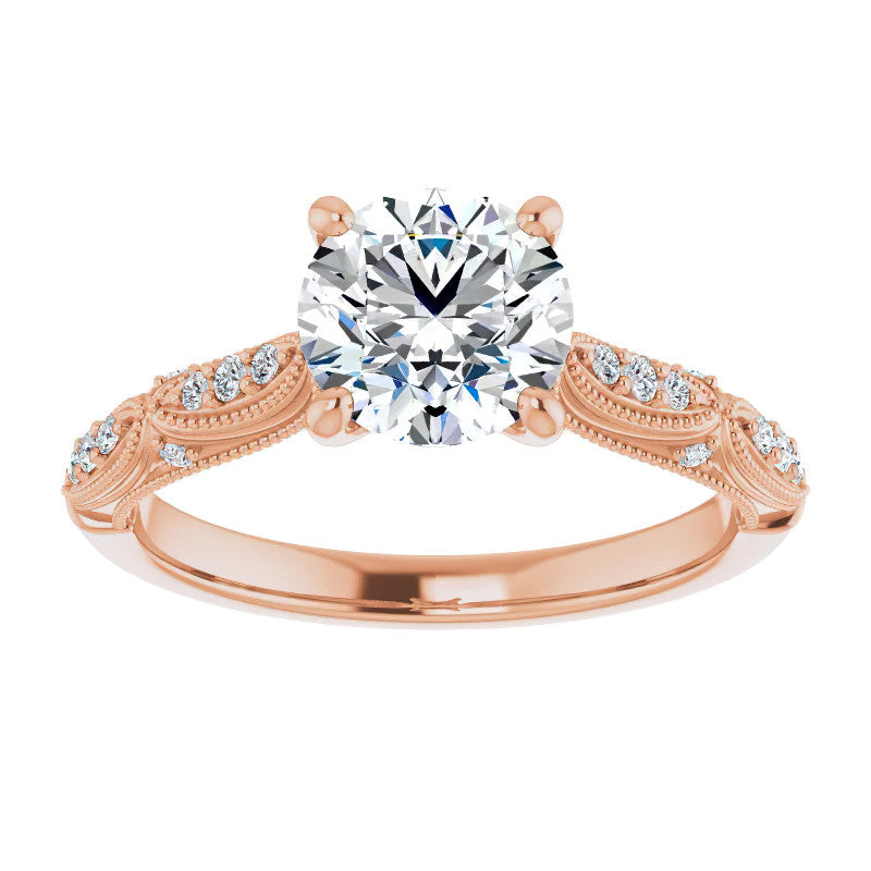 Round Scalloped Moissanite Engagement Ring With Milgrain