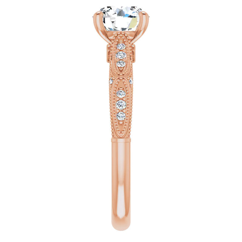 Round Scalloped Moissanite Engagement Ring With Milgrain