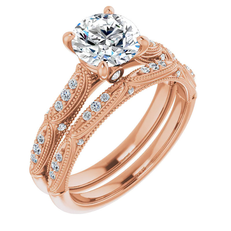 Round Scalloped Moissanite Engagement Ring With Milgrain