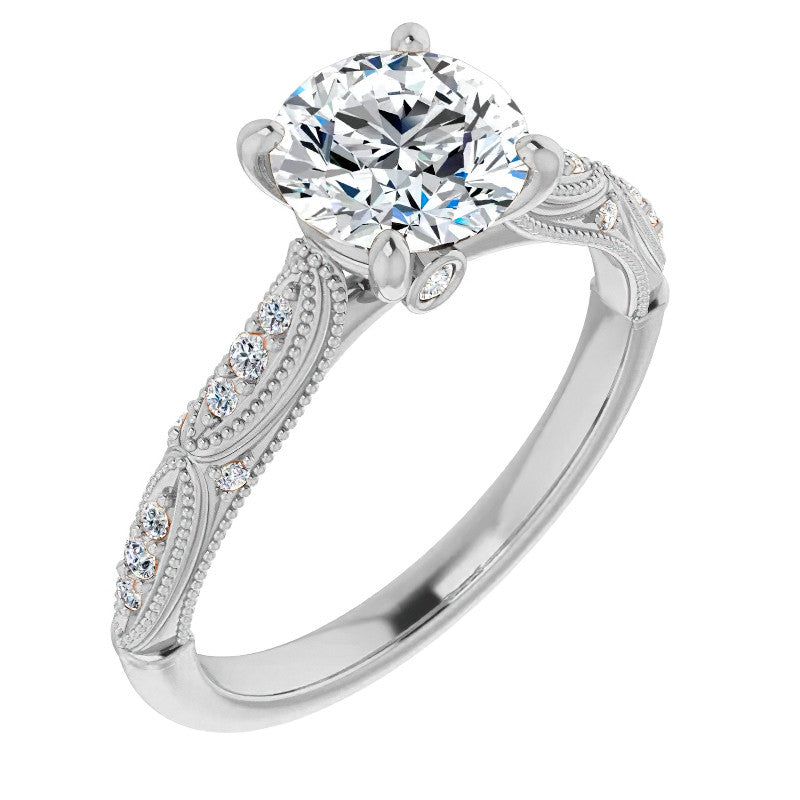 Round Scalloped Moissanite Engagement Ring With Milgrain