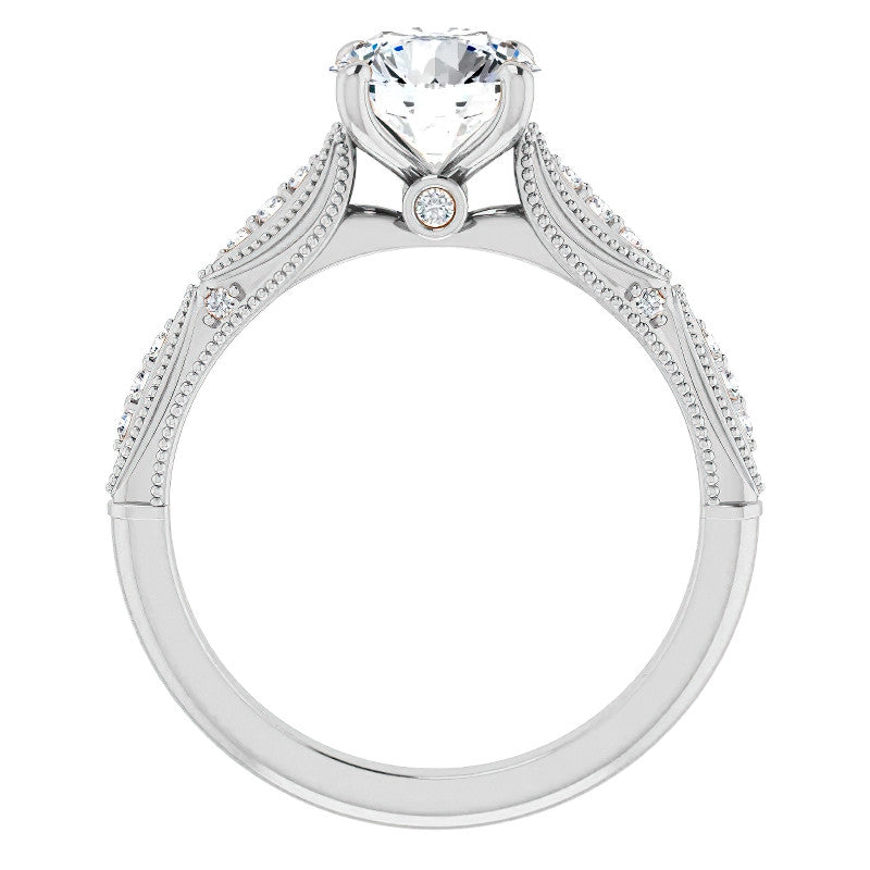 Round Scalloped Moissanite Engagement Ring With Milgrain