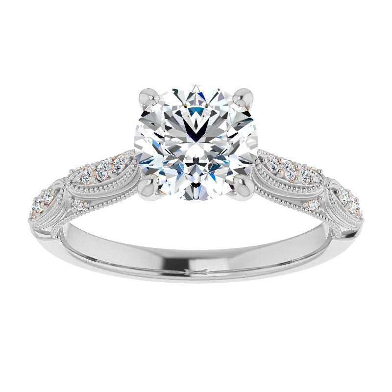 Round Scalloped Moissanite Engagement Ring With Milgrain