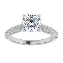 Round Scalloped Moissanite Engagement Ring With Milgrain