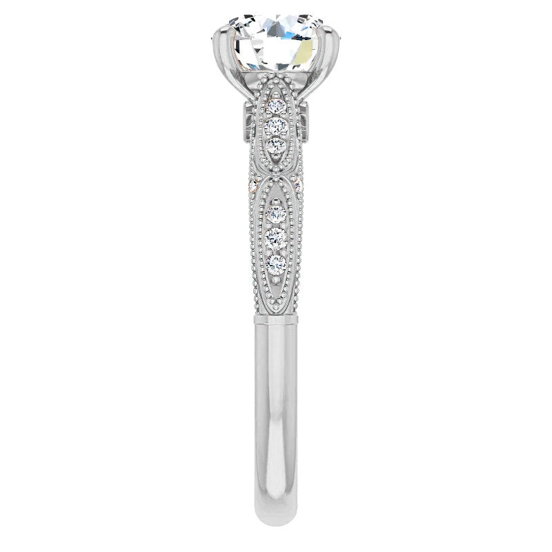 Round Scalloped Moissanite Engagement Ring With Milgrain