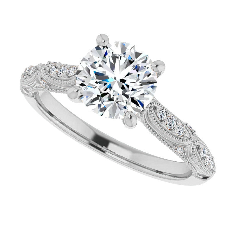 Round Scalloped Moissanite Engagement Ring With Milgrain