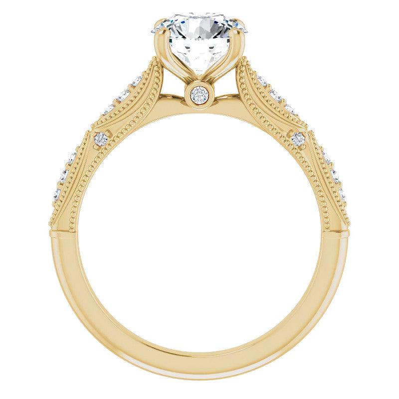 Round Scalloped Moissanite Engagement Ring With Milgrain