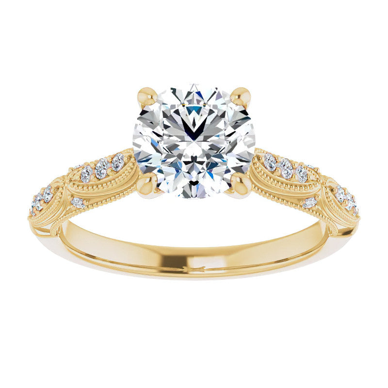 Round Scalloped Moissanite Engagement Ring With Milgrain