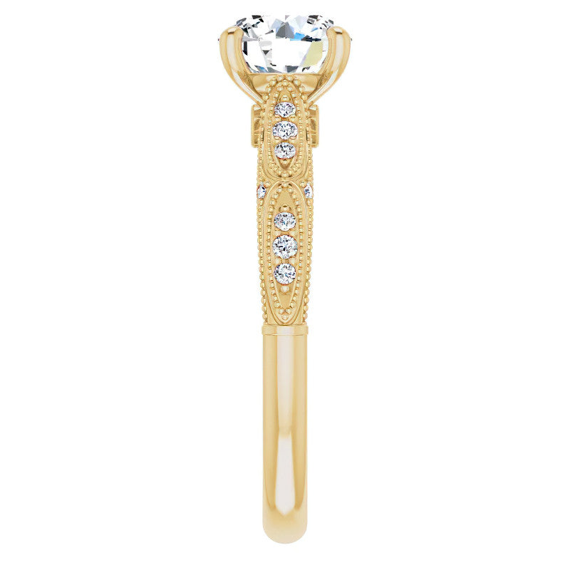 Round Scalloped Moissanite Engagement Ring With Milgrain