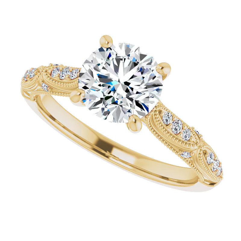 Round Scalloped Moissanite Engagement Ring With Milgrain