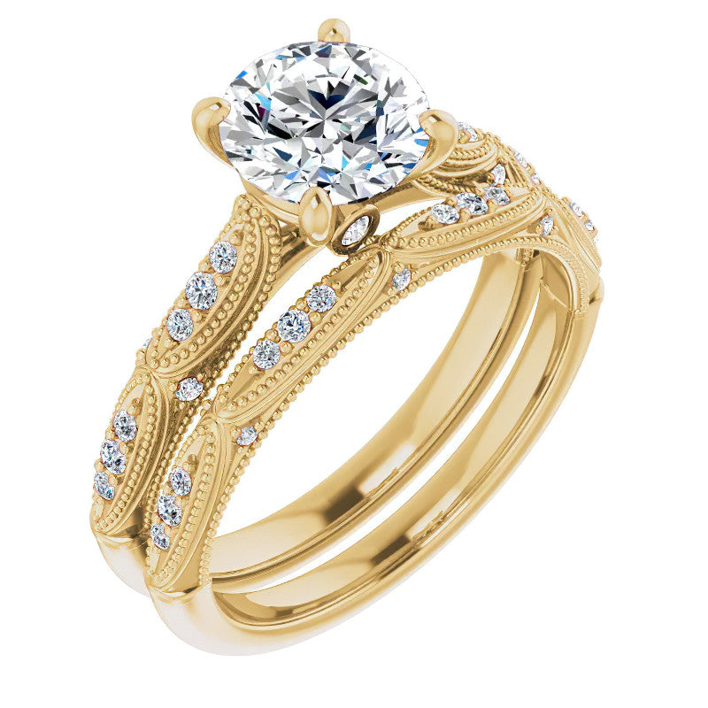 Round Scalloped Moissanite Engagement Ring With Milgrain