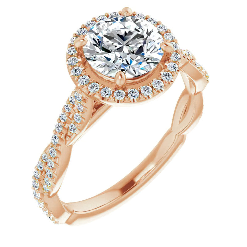 Round Twisted Cathedral Halo Moissanite Engagement Ring