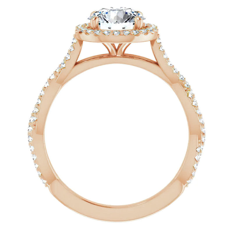 Round Twisted Cathedral Halo Moissanite Engagement Ring