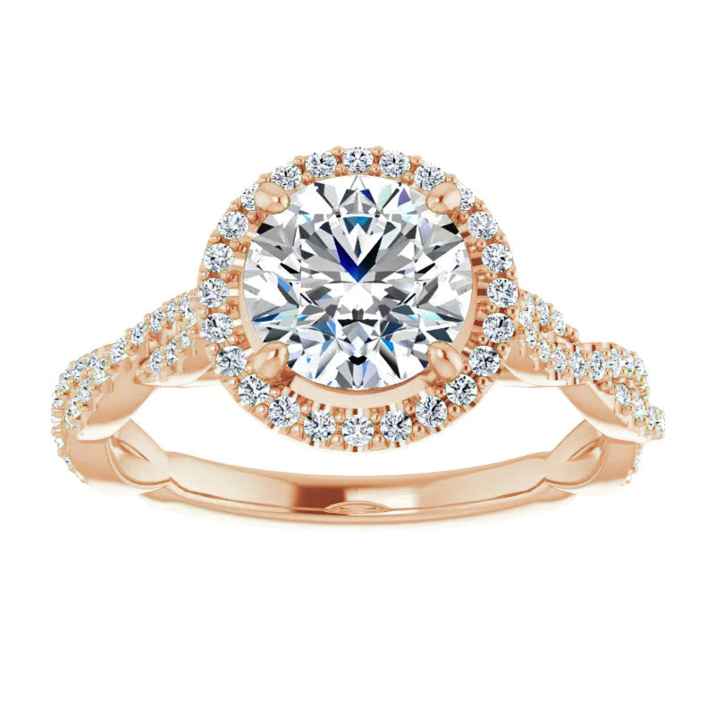 Round Twisted Cathedral Halo Moissanite Engagement Ring