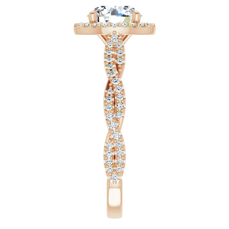 Round Twisted Cathedral Halo Moissanite Engagement Ring