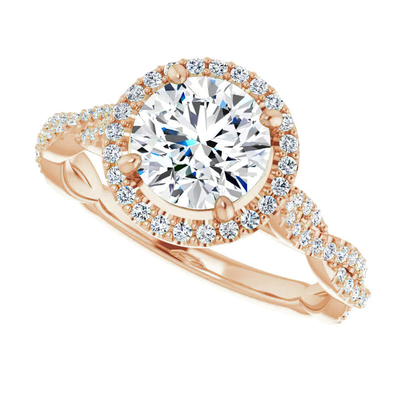 Round Twisted Cathedral Halo Moissanite Engagement Ring