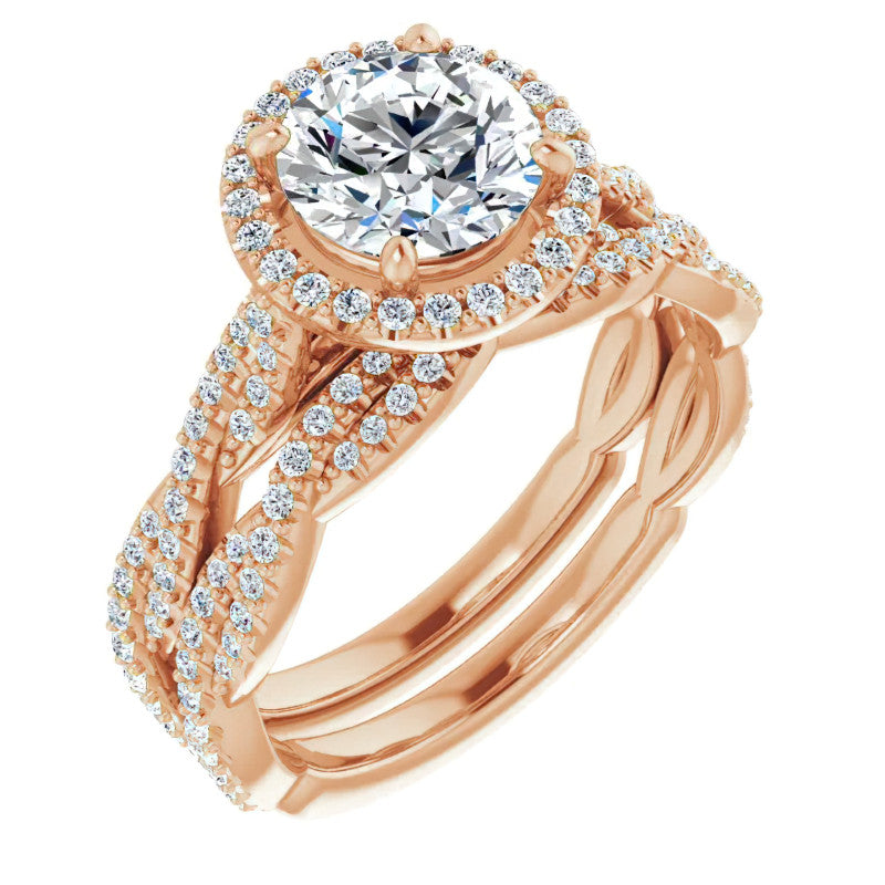Round Twisted Cathedral Halo Moissanite Engagement Ring