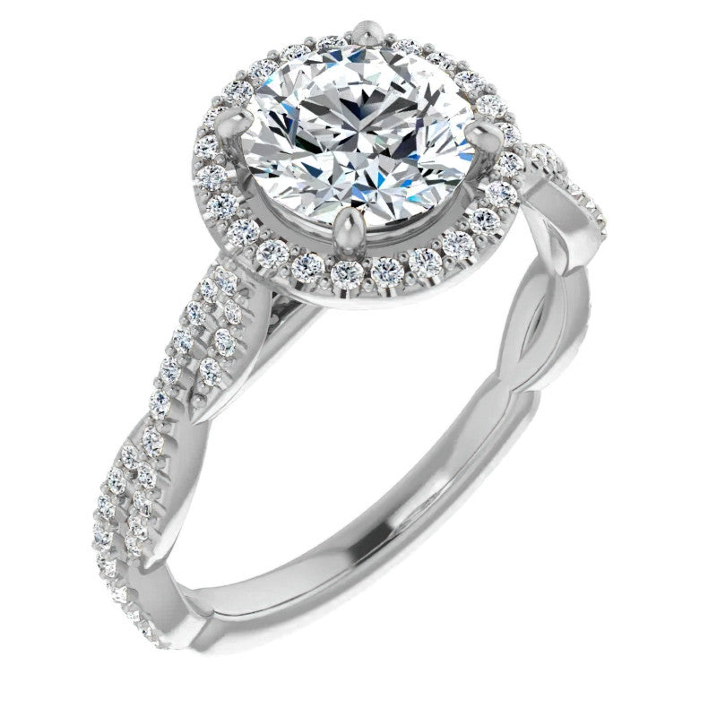 Round Twisted Cathedral Halo Moissanite Engagement Ring
