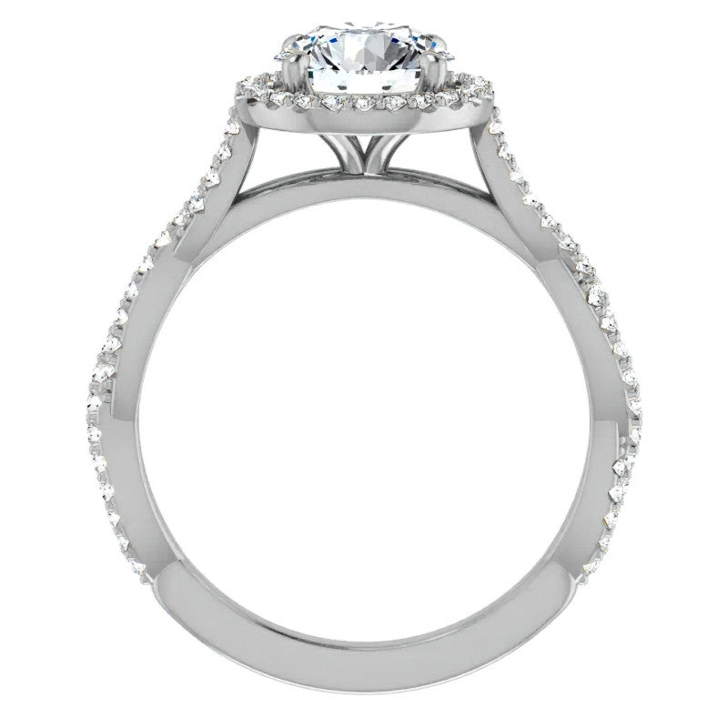 Round Twisted Cathedral Halo Moissanite Engagement Ring