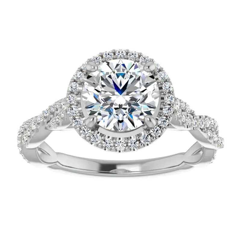Round Twisted Cathedral Halo Moissanite Engagement Ring