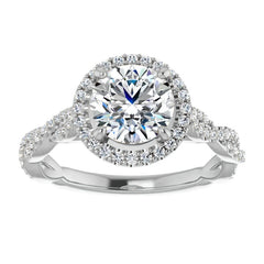 Round Twisted Cathedral Halo Moissanite Engagement Ring