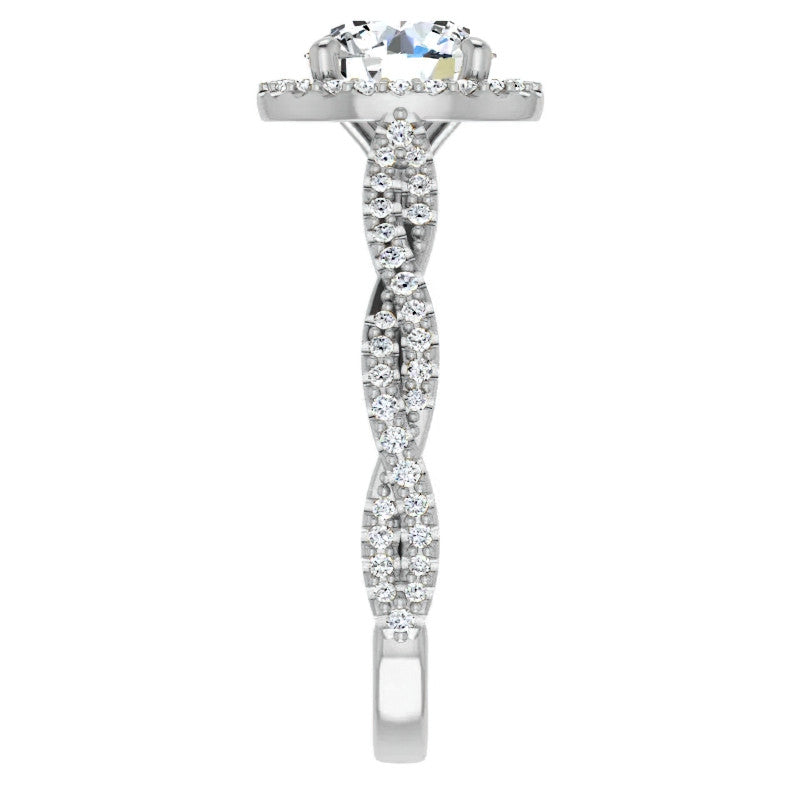 Round Twisted Cathedral Halo Moissanite Engagement Ring