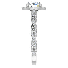 Round Twisted Cathedral Halo Moissanite Engagement Ring