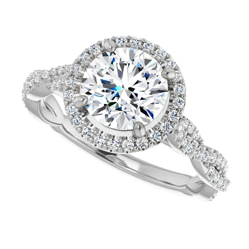 Round Twisted Cathedral Halo Moissanite Engagement Ring