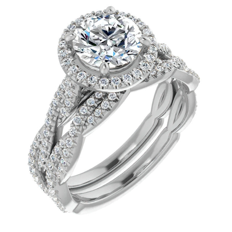 Round Twisted Cathedral Halo Moissanite Engagement Ring