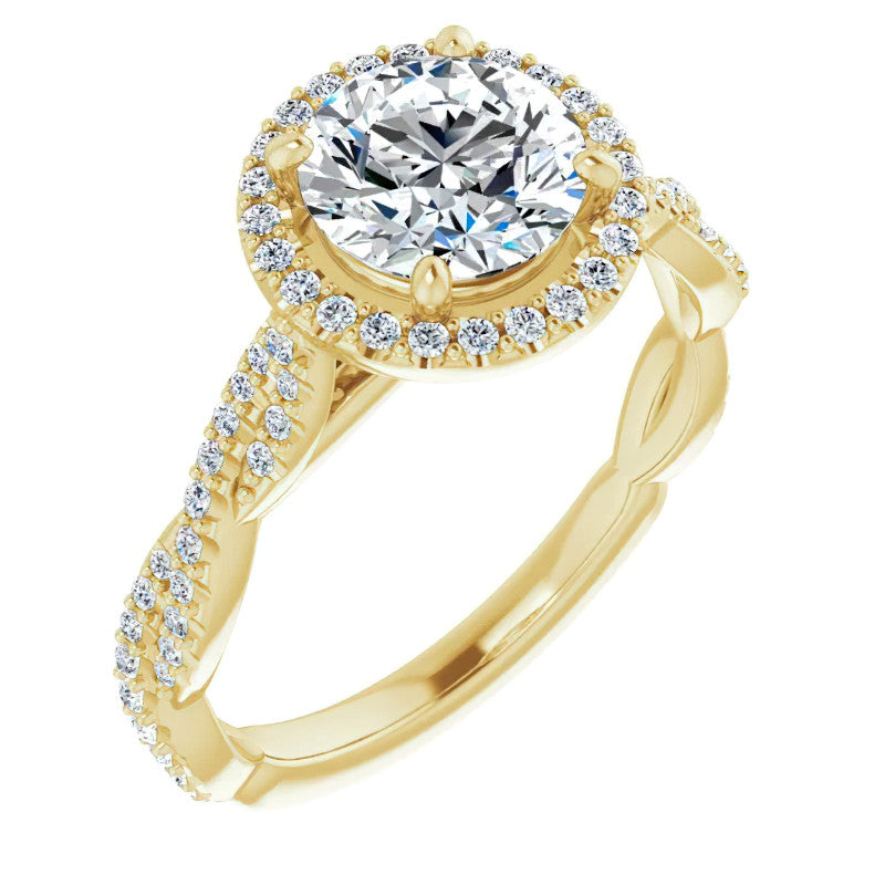 Round Twisted Cathedral Halo Moissanite Engagement Ring