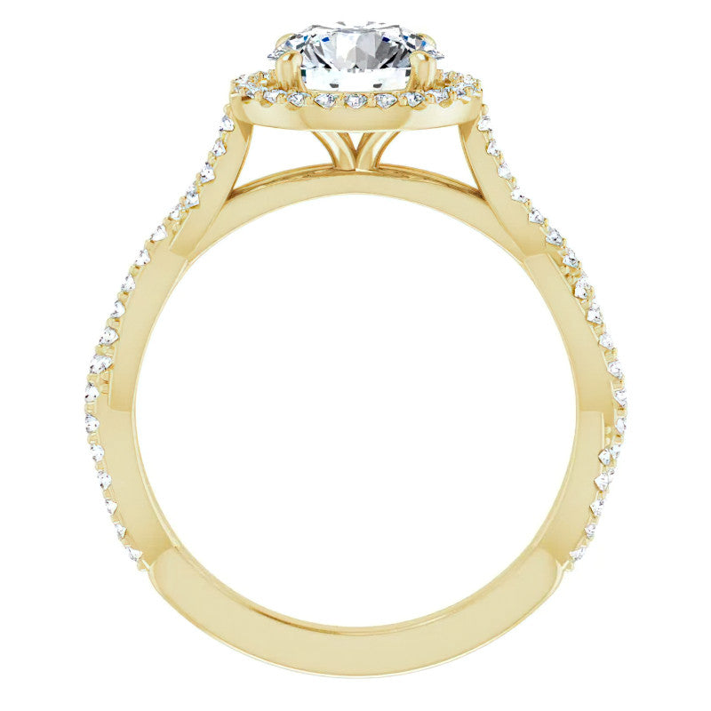 Round Twisted Cathedral Halo Moissanite Engagement Ring