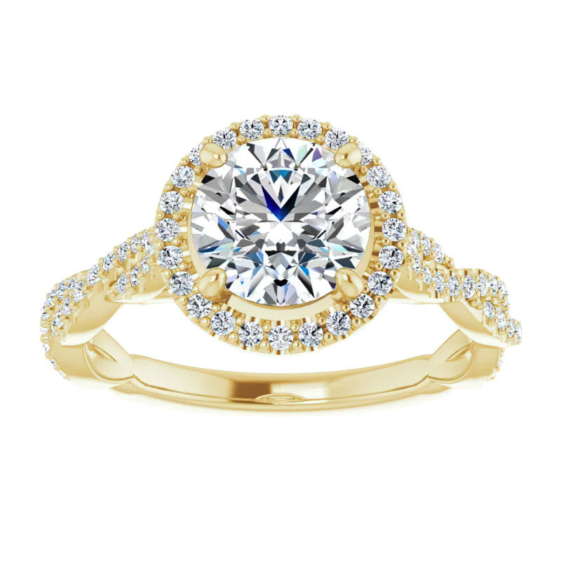 Round Twisted Cathedral Halo Moissanite Engagement Ring