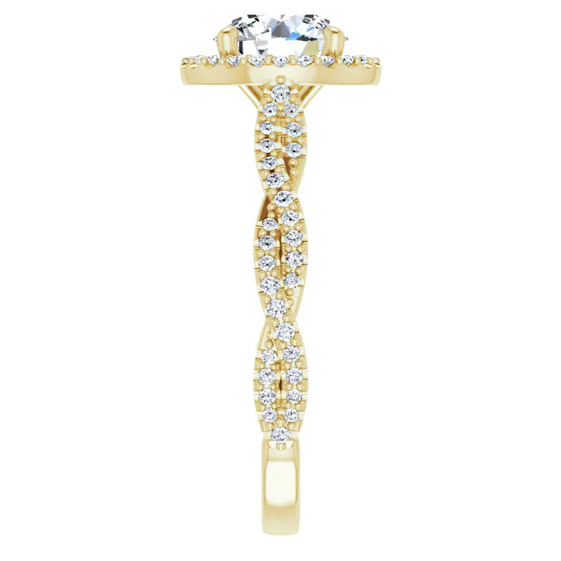 Round Twisted Cathedral Halo Moissanite Engagement Ring