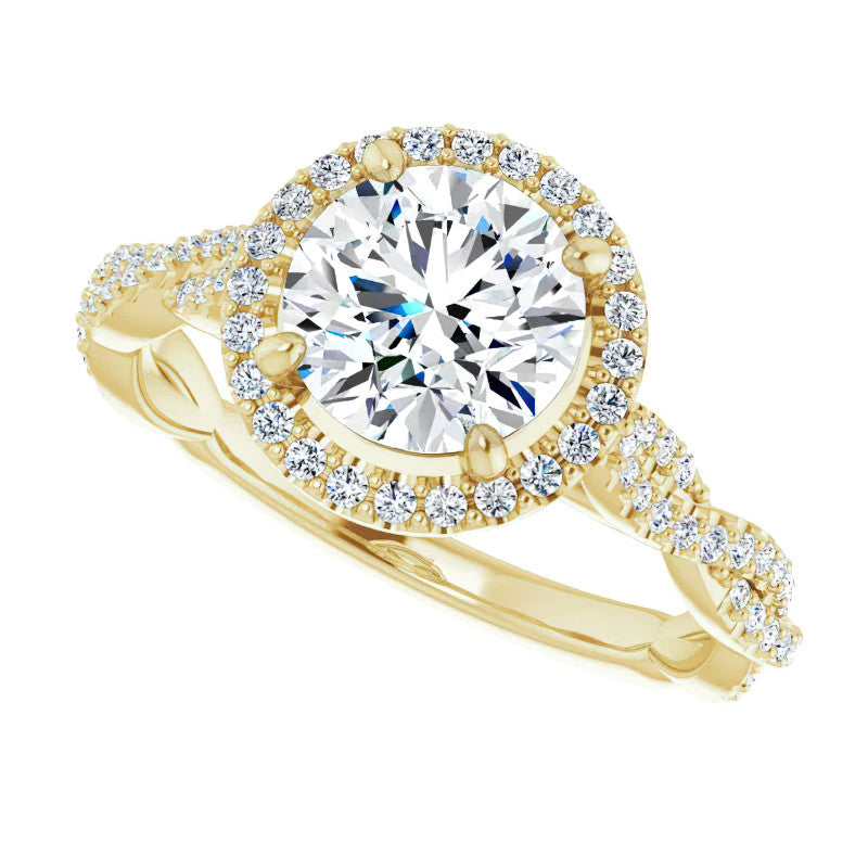 Round Twisted Cathedral Halo Moissanite Engagement Ring