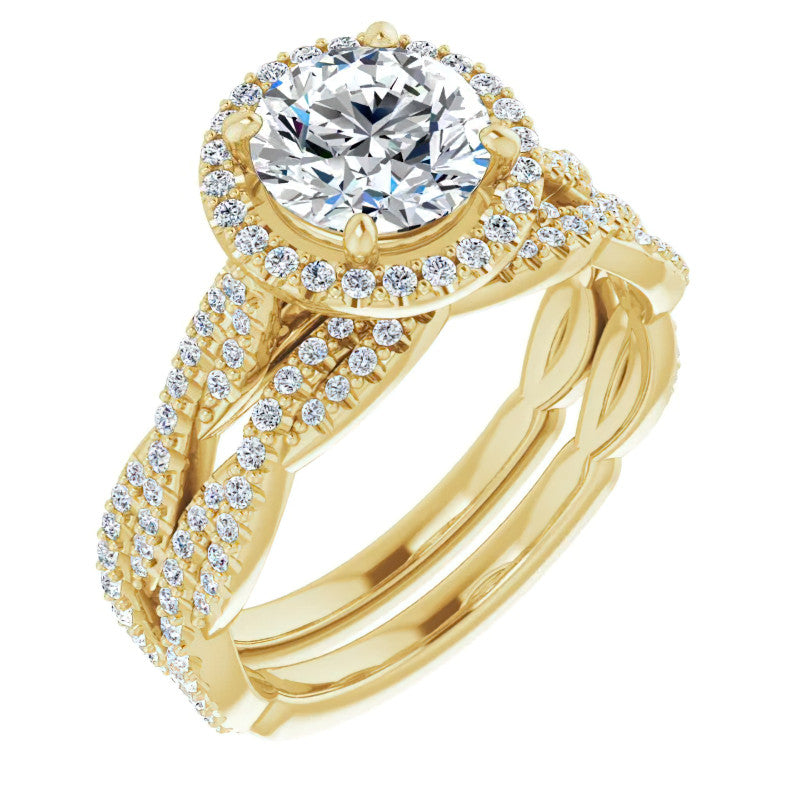 Round Twisted Cathedral Halo Moissanite Engagement Ring