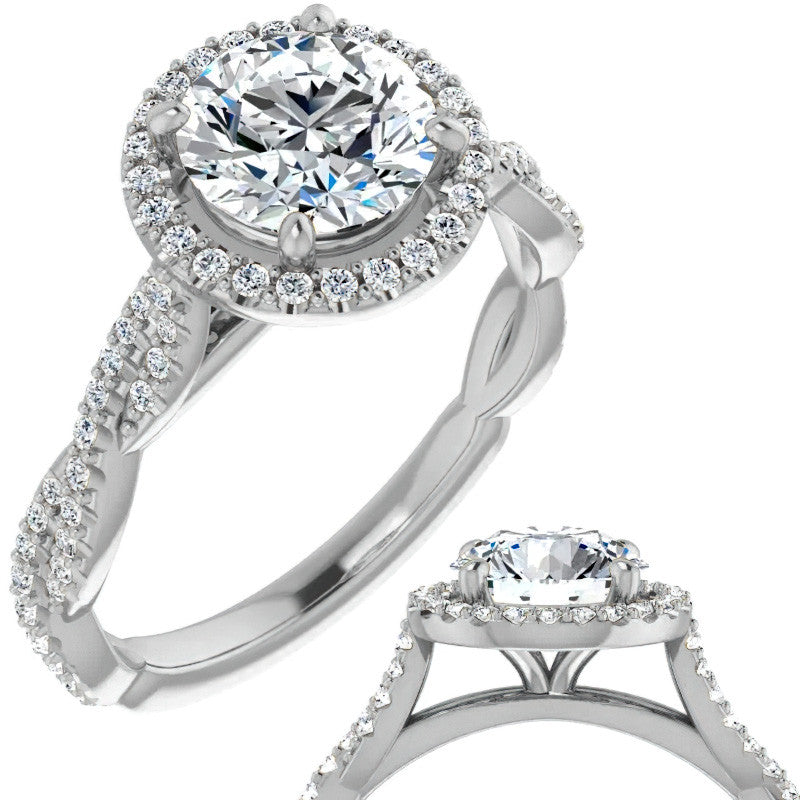 Round Twisted Cathedral Halo Moissanite Engagement Ring