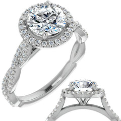 Round Twisted Cathedral Halo Moissanite Engagement Ring