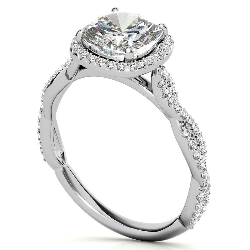 Cushion Twisted Cathedral Halo Engagement Ring