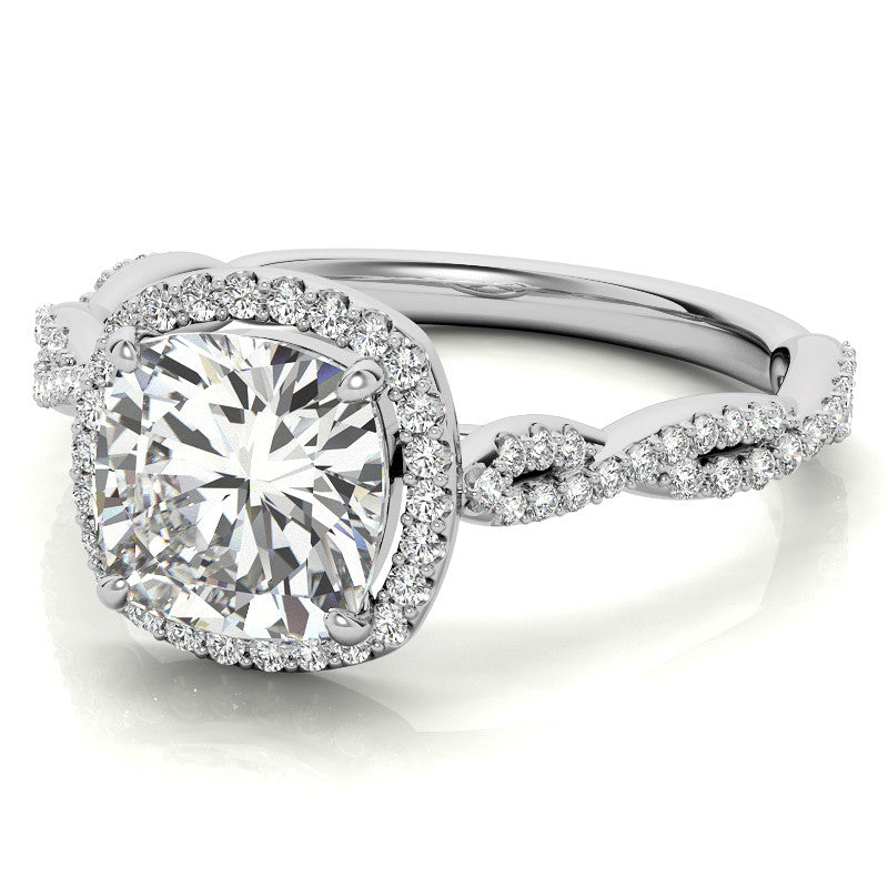 Cushion Twisted Cathedral Halo Engagement Ring