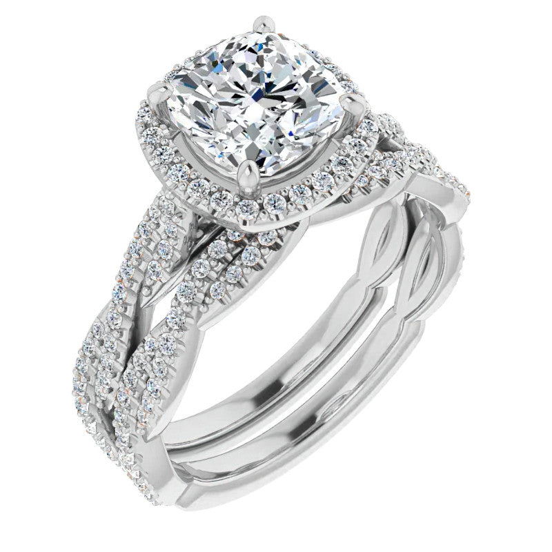 Cushion Twisted Cathedral Halo Engagement Ring