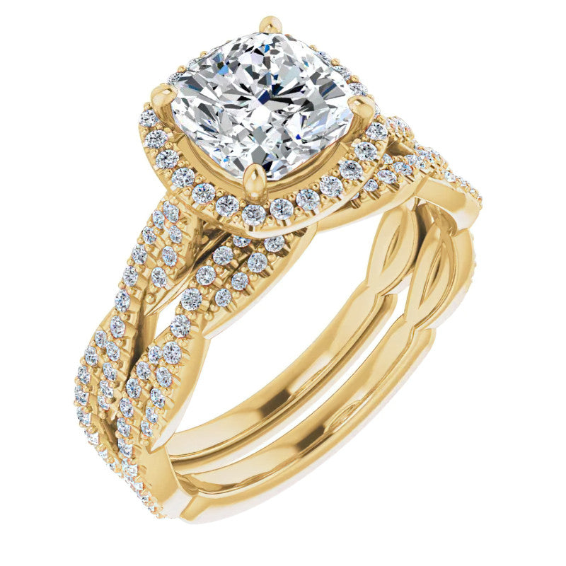 Cushion Twisted Cathedral Halo Engagement Ring