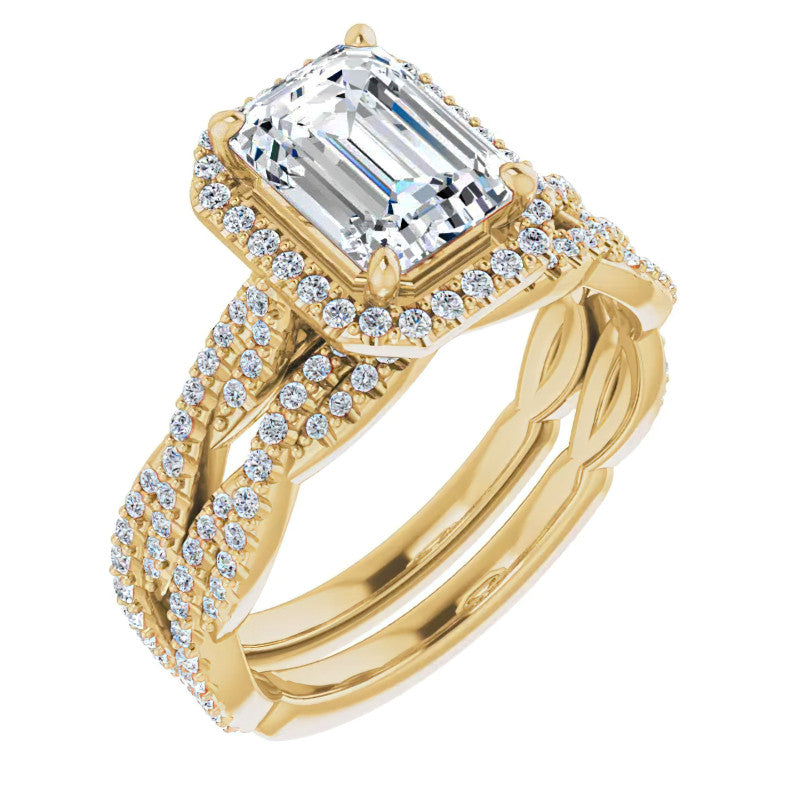 Emerald / Radiant Infinity Halo Cathedral Moissanite Engagement Ring