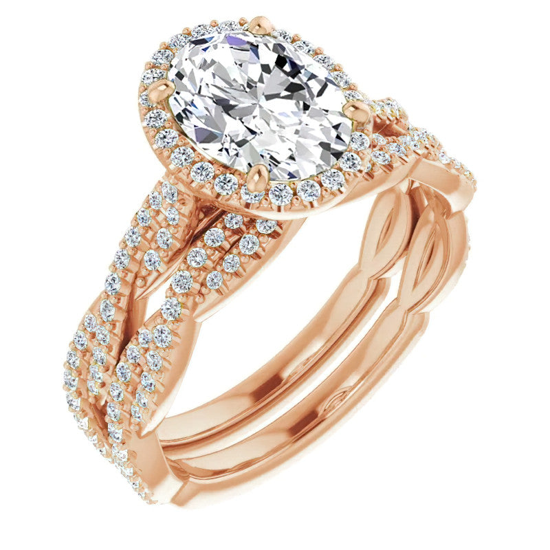 Oval Twisted Cathedral Halo Engagement Ring