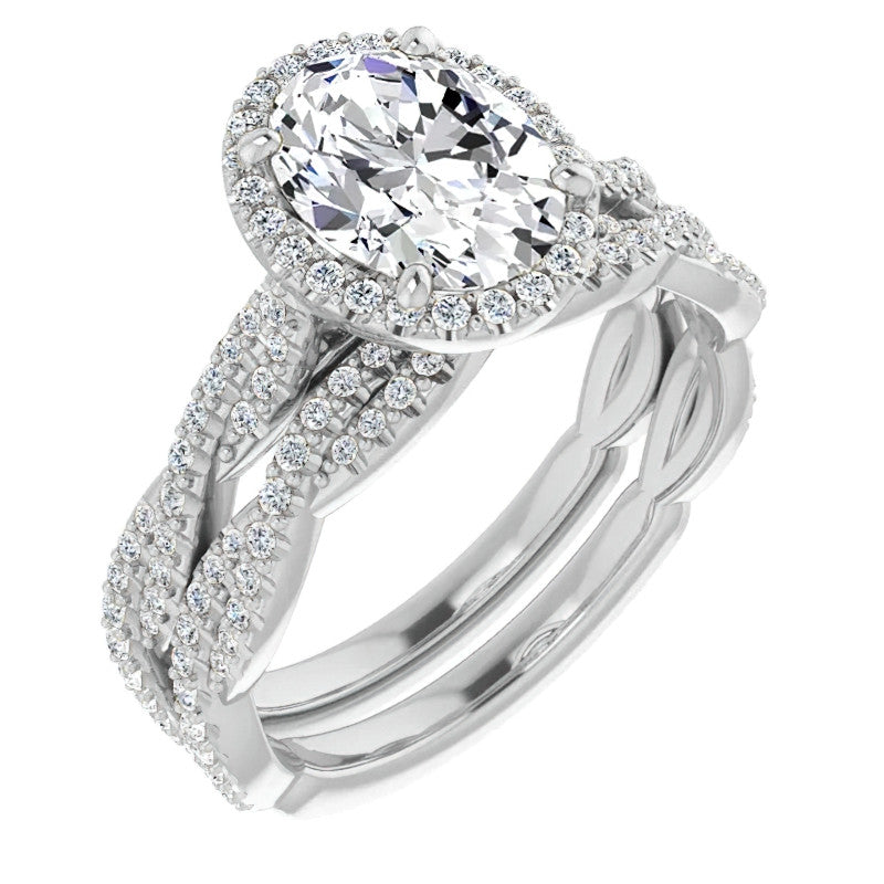 Oval Twisted Cathedral Halo Engagement Ring