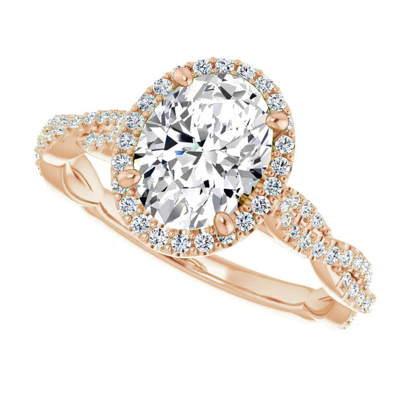 Oval Twisted Cathedral Halo Engagement Ring