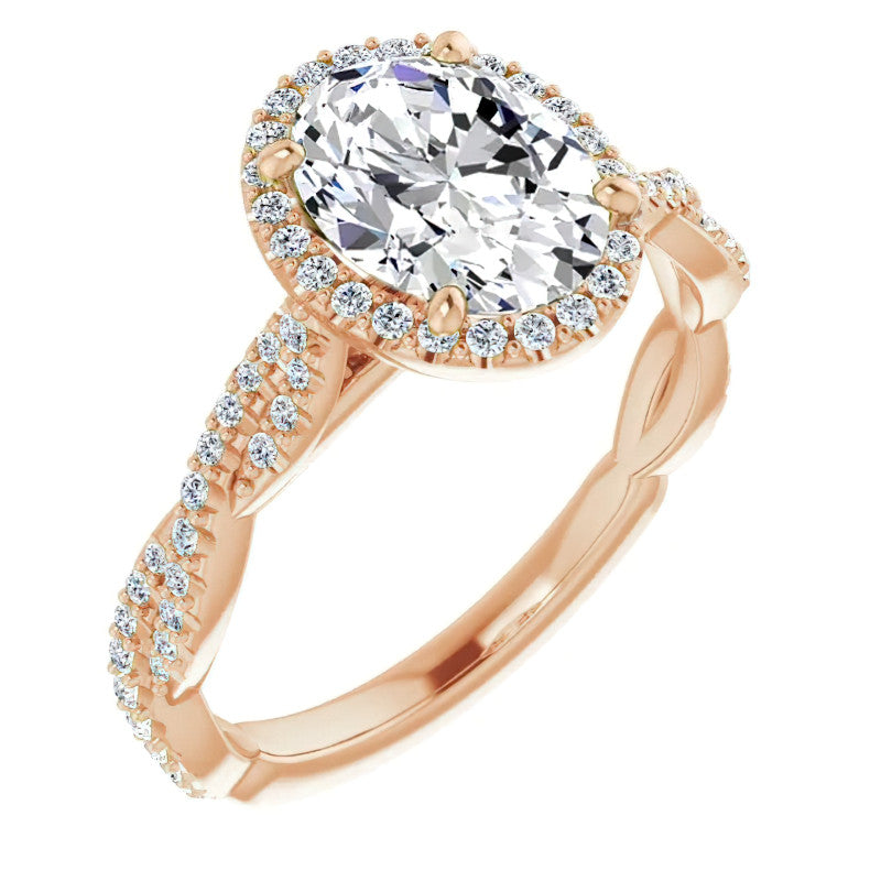 Oval Twisted Cathedral Halo Engagement Ring
