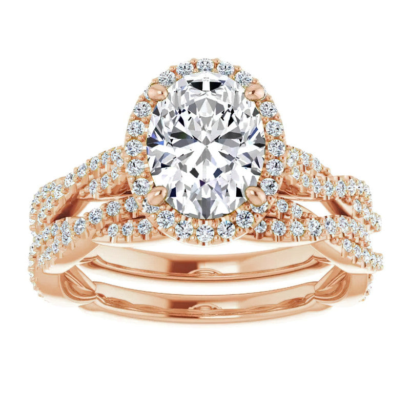 Oval Twisted Cathedral Halo Engagement Ring