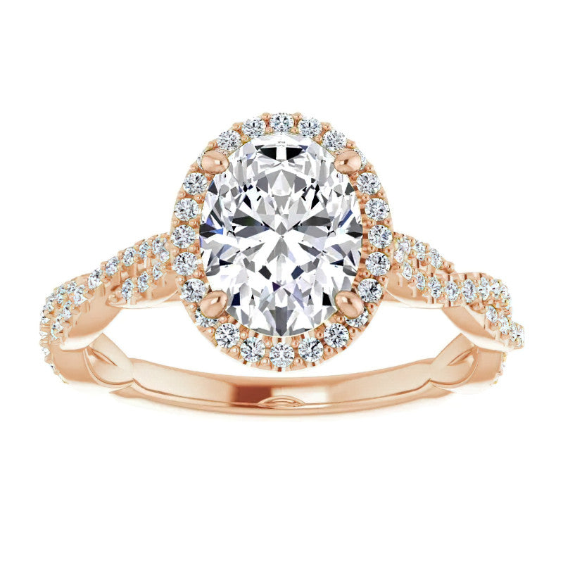 Oval Twisted Cathedral Halo Engagement Ring