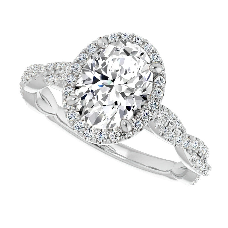 Oval Twisted Cathedral Halo Engagement Ring